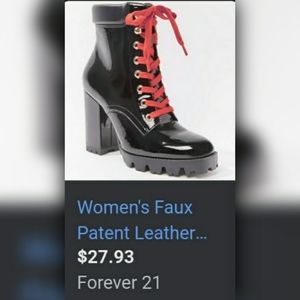 Black vinyl heeled boots